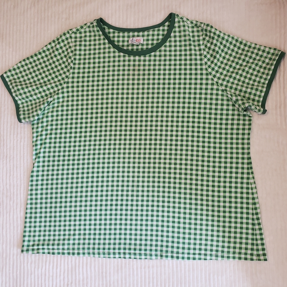 D & Co Womens Green Checkered St Pattys Day Shirt 2X